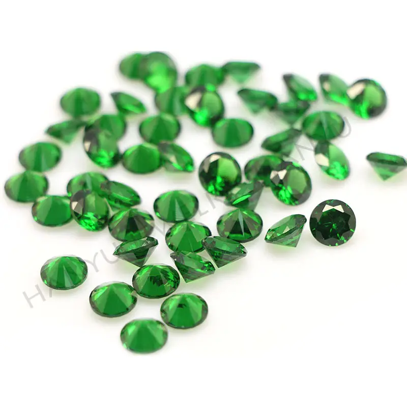 Toptan kristal kübik zirkonya yeşil cz taş sentetik elmas yuvarlak zümrüt yeşili cz