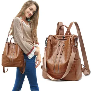 Großhandel Wasserdichte Damen rucksack tasche Weichen PU Leder Geldbörse Frauen Casual Handtasche