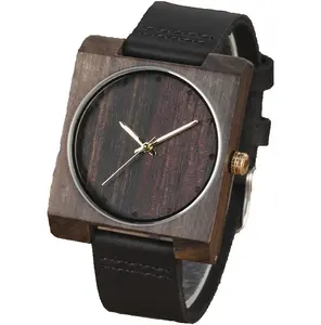 时尚手腕手表豪华石英手表男士方形皮带为皮带男性木钟