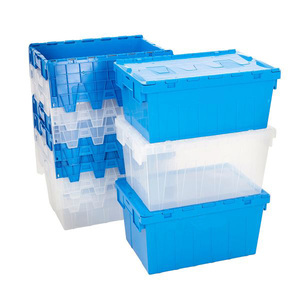 Plastic Tote Stackable Nestable Plastic Moving Tote With Attached Lid