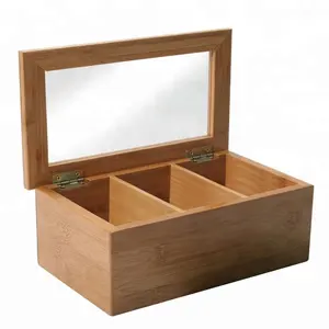 Natural Living Bamboo 3 Compartment Tea BoxとClear Lid