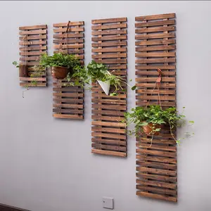 ريفي خشب متين متفحمة المضادة للتآكل خشبية الجدار شنقا زهرة النبات الرف وعاء رف - Product Image 1