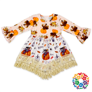 Uno collega A Manica Lunga Ragazze Casual Frock Designs Giorno di Halloween <span class=keywords><strong>Zucca</strong></span> di Nuovo Disegno Neonate Vestono - Product Image 5