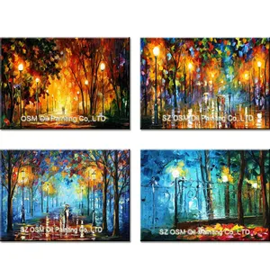 100% Handgemaakte Middernacht Landschapsmes Olieverfschilderij Op Doek Voor Woonkamer Moderne Street Wall Art Canvas Olieverfschilderij