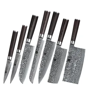 Hot sale 7 pcs Professional Damascus Kitchen Chef Knife Set Japanese Carbon Steel OEM ODM Custom