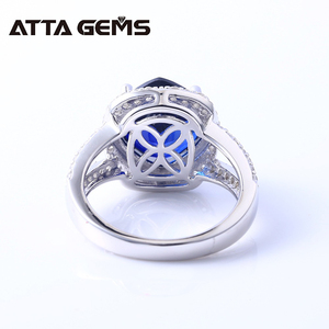 Cojín sintético azul anillo <span class=keywords><strong>de</strong></span> zafiro <span class=keywords><strong>de</strong></span> plata esterlina 925 para mujeres boda cumpleaños - Product Image 5