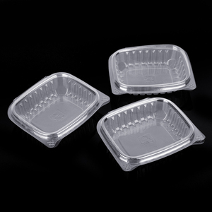 Disposable food container, plastic clamshell container with lid