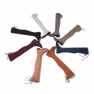 Chaussures <span class=keywords><strong>en</strong></span> <span class=keywords><strong>daim</strong></span> plates, extensibles au dessus du genou, pour femmes, <span class=keywords><strong>bottes</strong></span> hautes à lacets, de cuisse, bon marché, nouvelle collection - Product Image 6