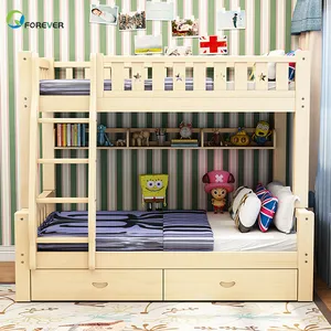 Children Use White Double Decker Kids Wooden Bunk Beds With Stairs