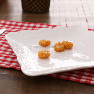 Assiette à gâteau blanche gaufrée en céramique assiette <span class=keywords><strong>rectangulaire</strong></span> en <span class=keywords><strong>porcelaine</strong></span> et plats pour hôtel - Product Image 3