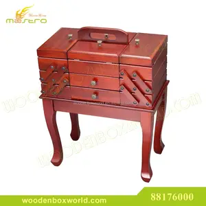 Accordion Style Cantilever Wood Sewing Chest with Legs