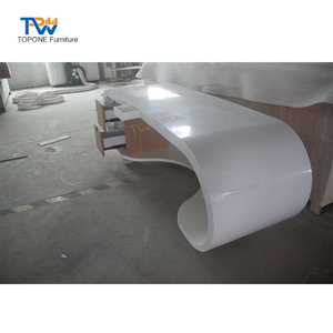 Mesa ovalada de mármol blanco curvo para oficina, mesa de escritorio de fábrica - Product Image 2