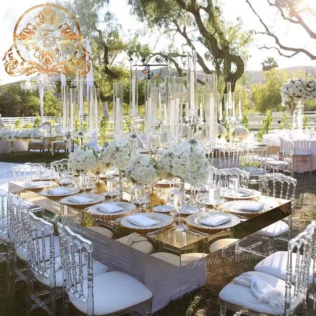 מראה זכוכית ריהוט מלבן חתונה ואירוע שולחן
