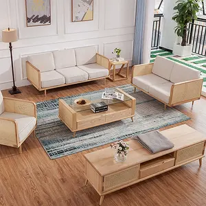 מודרני עיצוב סלון נורדי עץ פנאי קש ספה סט