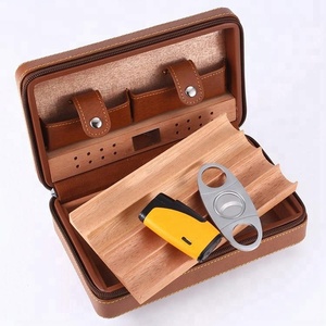 Accesorios para fumar CustomLOGO y <span class=keywords><strong>de</strong></span> cuero <span class=keywords><strong>de</strong></span> Color puro caso Humidor con encendedor y cortadora - Product Image 2