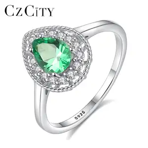CZCITY订婚白金几何S925银925结婚戒指钻石女泪珠戒指