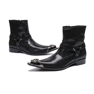 NA148 Bottes habillées pour hommes en cuir véritable de luxe, noires, formelles, chaussures habillées pour hommes de créateur, bottines, bottes de <span class=keywords><strong>moto</strong></span> pour soirée - Product Image 3