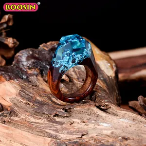 Anillo de resina de madera Natural hecho a mano para hombres, joyería a la venta