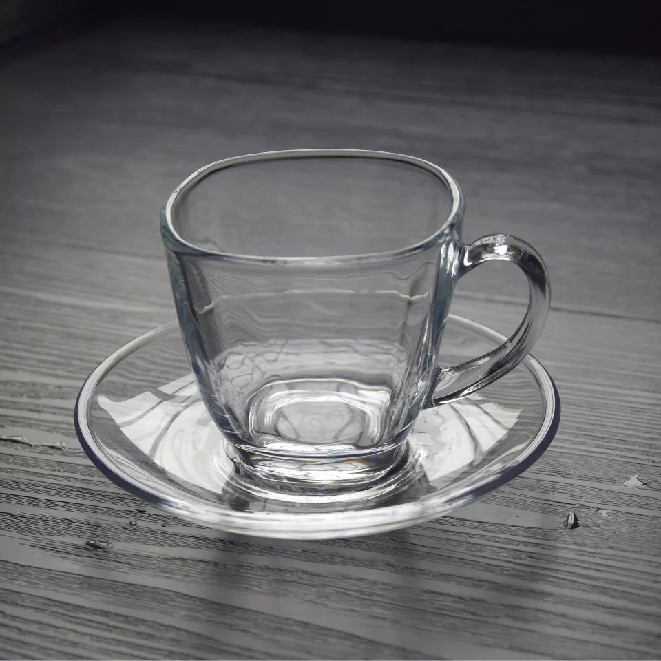 7oz Coffee Cup Glass Tea cup, Clear and Light weight Glass Tea and Coffee Cup with Saucer(Set of 2) Gift Box