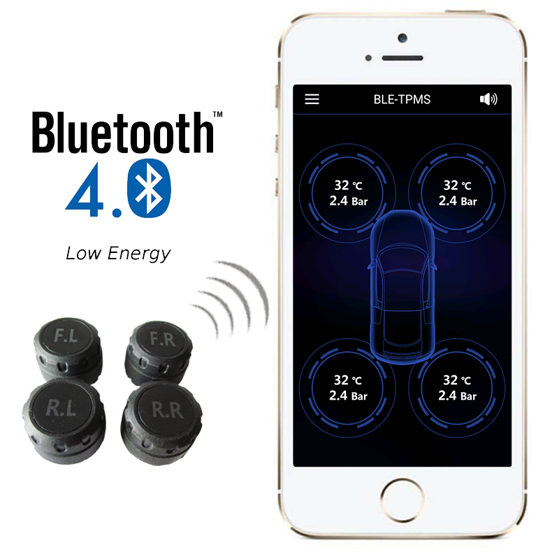 Kingauto 5.0 Ble tpms 4 external sensors smart alarm easy to stall Auto Tyre Tire Pressure Monitoring System 2.4GHz