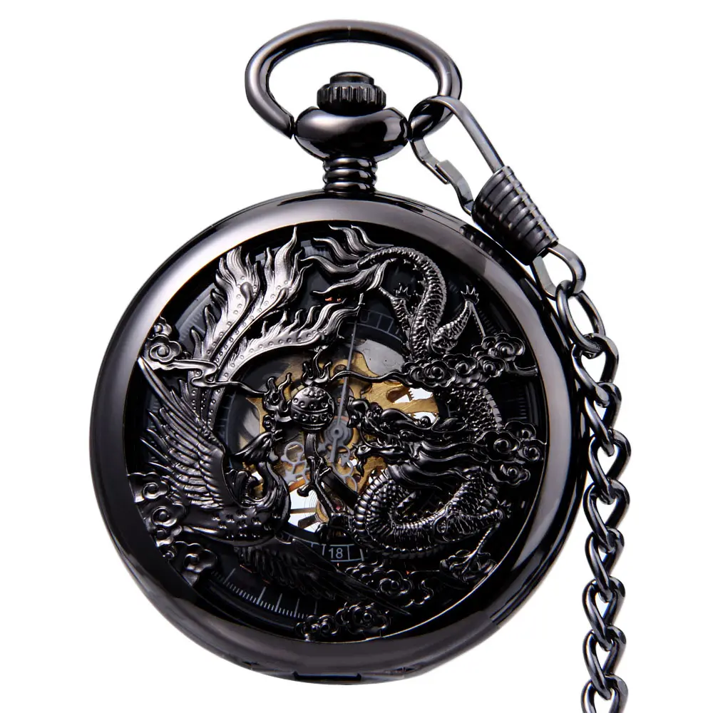 2019 Lucky Dragon Phoenix Retro Skeleton Dial Antique Mechanical Pocket Watch