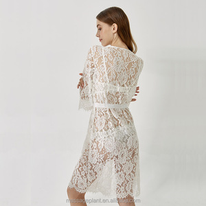 Robe de mariée kimono en dentelle française 8025 pour usage nuptial, 100 % polyester, grandes tailles - Product Image 3