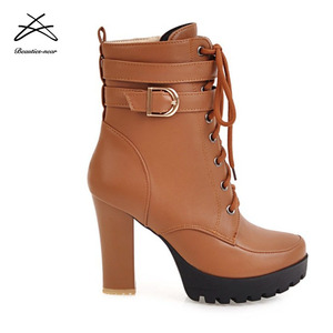 2018 New Fashion Ladies Winter Chunky Heel Shoes Lace up <strong>Ankle</strong> <strong>Boots</strong> <strong>for</strong> <strong>Women</strong> - Product Image 5