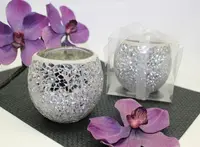 Silber Knistern Glas Mosaik Kerzenhalter ganzen Verkauf, Kugelform Spiegel Kerzenhalter, Glas Kerzen glas