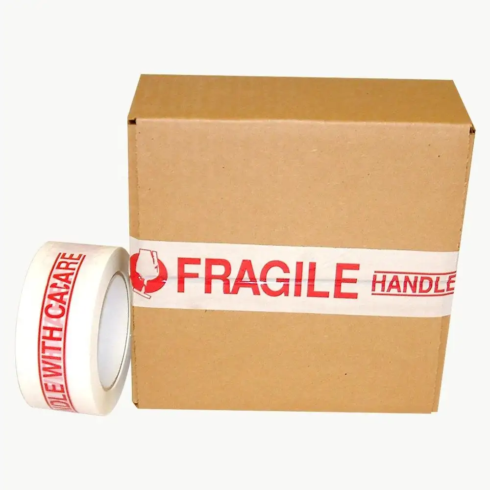 Breekbaar Tape Custom Handvat Met Zorg Carton Sealing Bedrukte Verpakking Tape Witte Tape Met Rode Fragiele