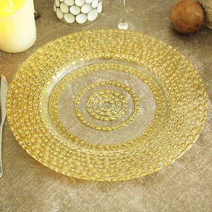 Nuovo Design all'Ingrosso: Piatto Segnaposto Rotondo in Vetro con <span class=keywords><strong>Bordo</strong></span> Dorato e Base Colorata - Product Image 3