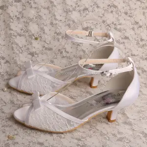 Ayak bileği Askı Beyaz Dantel Topuklar Düğün Sandalet
