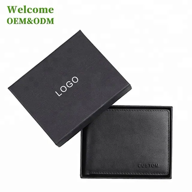 ISO BSCI-cartera de cuero para hombre, billetera de cuero genuino de alta gama, respetuosa con el medio ambiente, personalizada, clásica, con bloqueo RFID, para viaje