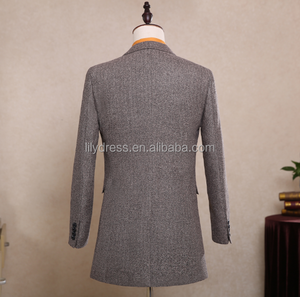 <span class=keywords><strong>Traje</strong></span> de Hombre Personalizado <span class=keywords><strong>2022</strong></span>, Chaqueta Larga de Tweed Gris con Diseño de Espiga (Chaqueta + Pantalones + Chaleco) NA05, Trajes Ajustados a Medida para Hombre - Product Image 3