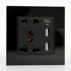 Glossy panel mounted 2 USB plug socket universal wall socket for modern apartment/hotel