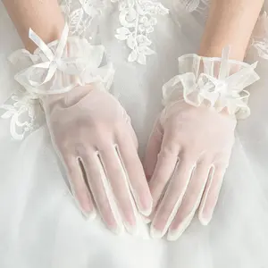 9520-1 sheer tulle wedding gloves for ladies