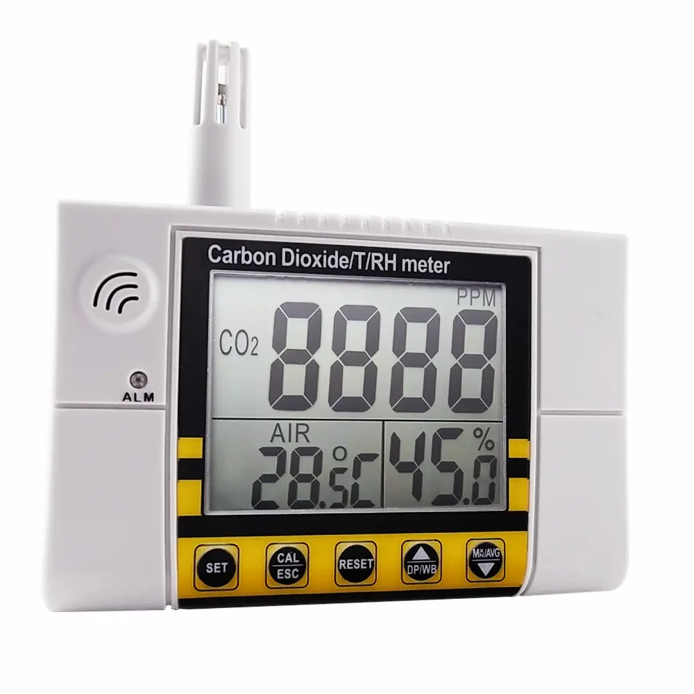 Detektor CO2 Dapat Dipasang Di Dinding dengan Alarm, Pengukur Monitor Karbon Dioksida Jangkauan 0 ~ 9999ppm, Sensor IAQ Kualitas Udara Dalam Ruangan