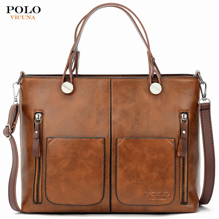 Vicuna Polo-Bolso de mano de piel sintética con Logo personalizado para mujer, bolsa de mano femenina de gran capacidad, disponible en 5 colores, 2020