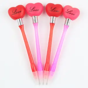 Valentine's Day promotional gift heart shape plastic led light ball pen with custom logo print