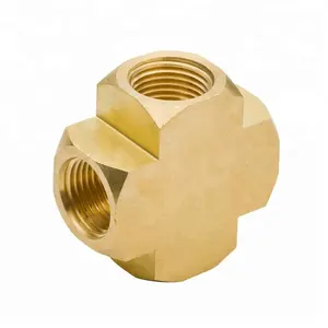 SAE NPT Standard forged female thread 4 way brass cross pipe fitting 3/8"