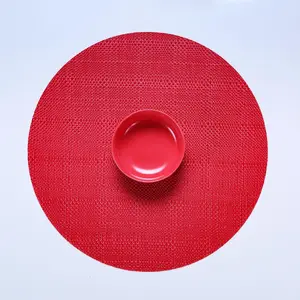 Round Table Mat Circular Placemats Lime Vinyl Fabric Woven Customized Restaurant Color Available Gray Green Navy Blue Red White