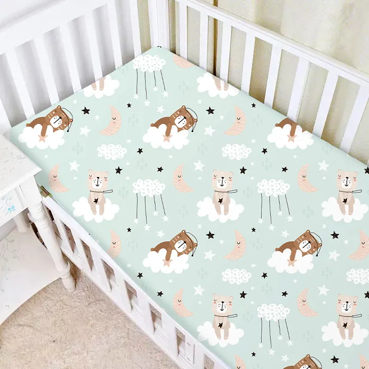 10 Stuks Moq Bedrukking Huidvriendelijke Jersey Biologische Katoenen Baby Ingericht Crib Sheet Set