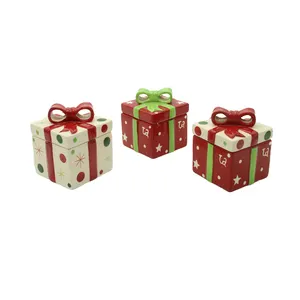 Gift Box Shape Cheap Cookie Jars Ceramic Storage Jars For Christmas Food Canister