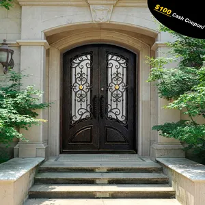 Pintu Keamanan Ganda, Pintu Masuk Depan Besi Tempa, Pintu Keamanan Ganda Utama Eksterior Mewah 6FT / 8 FT
