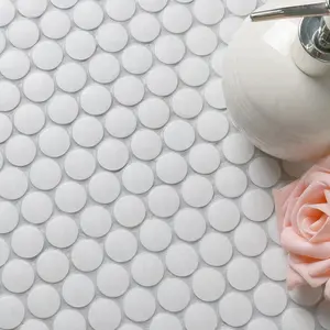 19mm full body matte finish white non slip bathroom penny shape round ceramic tile mosaic flooring