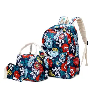 Mochila con estampado personalizado 3 en 1 mochila floral bolsa de la Escuela para niñas con almuerzo bolsa bolsas para la escuela de los adolescentes