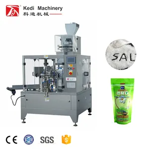 KEDI Sea Salt Filling Packing Machine 30-60bags/min Plastic,pe/pp/laminated Packaging Stand-up Pouch with Zipper / PLC Control