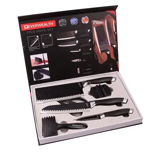 Hot Sell Edelstahl Antihaft beschichtung Präge klinge Küche Kochgeschirr Messer PP Griff Geschenk box 7PCS Set