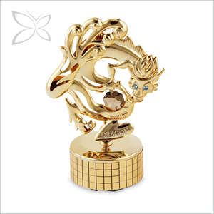 Crystocraft 12 Figurines de dragon en métal plaqué or du zodiaque chinois, boîte à musique avec cristaux, cadeau d'anniversaire, manivelle manuelle - Product Image 1