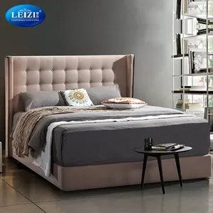 Ukuran King Kayu Padat Kualitas Tinggi Bingkai Tempat Tidur Berlapis Kain Modern Furnitur Kamar Tidur