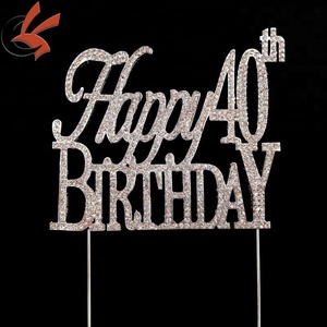 Party <strong>Cake</strong> Decoration Silver Rhinestone Happy Birthday <strong>40th</strong> <strong>Cake</strong> <strong>Topper</strong> - Product Image 3